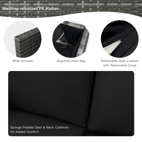 Gymax 9 PCS Patio Rattan Furniture Set Fire Pit Table Storage Grey W/ Cover