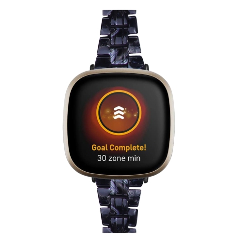 StrapsCo Marble Resin Band Bracelet Strap With Clasp for Fitbit Sense - Black Marble