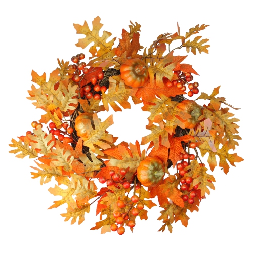 NORTHLIGHT  Autumn Leaves, Pumpkins And Berries Artificial Thanksgiving Wreath, 22-Inch, Unlit