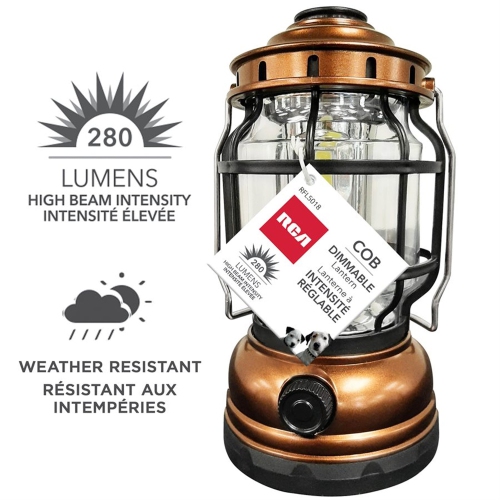 RCA RFL5018 - Dimmable Camping Lantern, 280 Lumens Led 3 COB, Weather Resistant