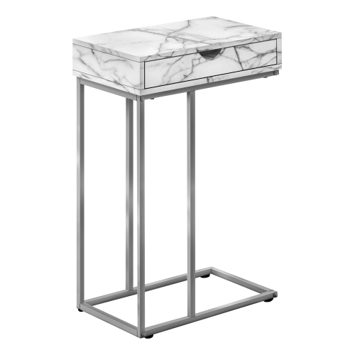 Monarch Specialties I 3772 Accent Table - 25"H / White Marble / Silver Metal
