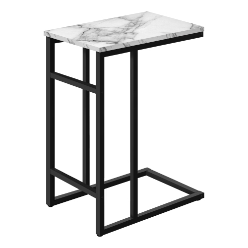 Monarch Specialties I 2173 Accent Table - 24"H / White Marble / Black Metal