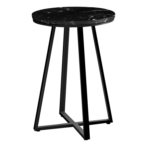 Monarch Specialties I 2179 Accent Table - 22"H / Black Marble / Black Metal
