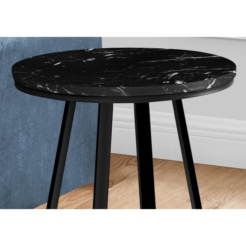 Monarch Specialties I 2179 Accent Table - 22"H / Black Marble / Black Metal