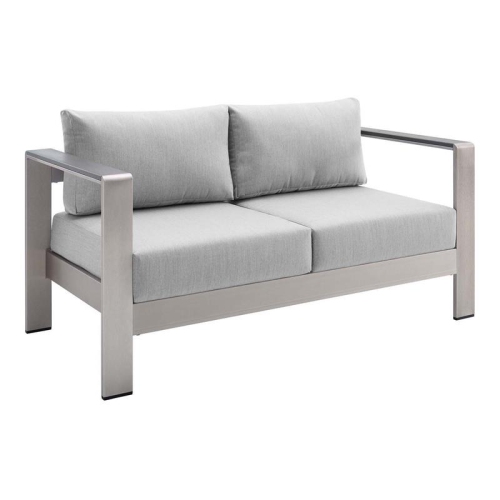 MODWAY  Shore Sunbrella Fabric Aluminum Outdoor Patio Loveseat In Silver In Gray