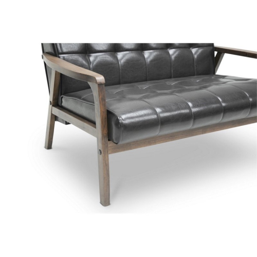 Mid Century Faux Leather Loveseat in Brown