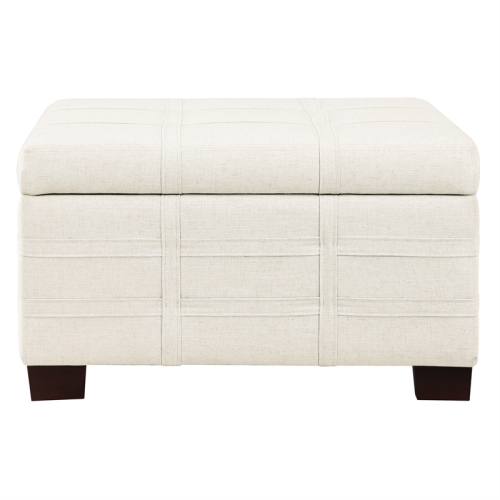 Detour Strap Square Storage Ottoman in Linen White Fabric