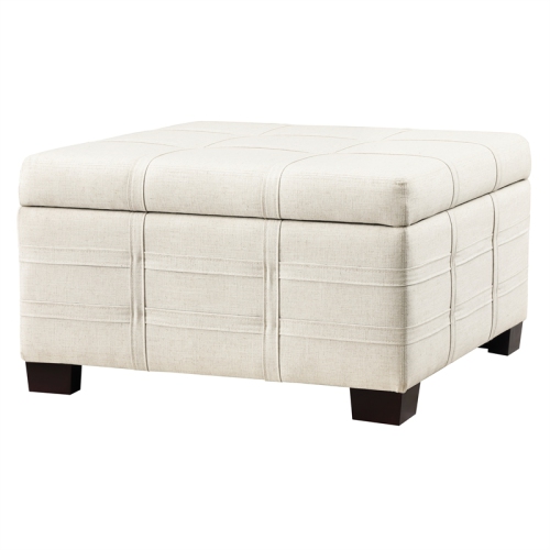 Detour Strap Square Storage Ottoman in Linen White Fabric