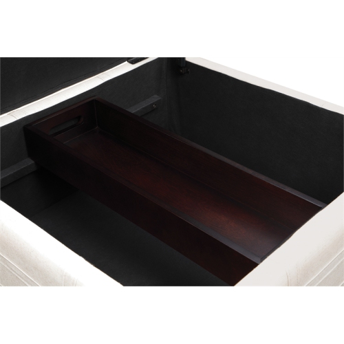 Detour Strap Square Storage Ottoman in Linen White Fabric