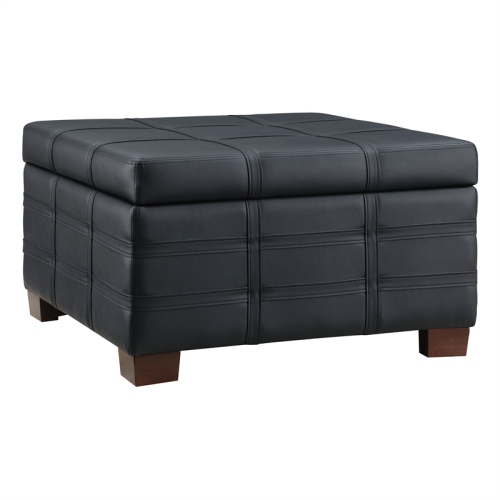 OSP HOME FURNISHINGS  Detour Strap Square Storage Ottoman In Faux Leather In Black