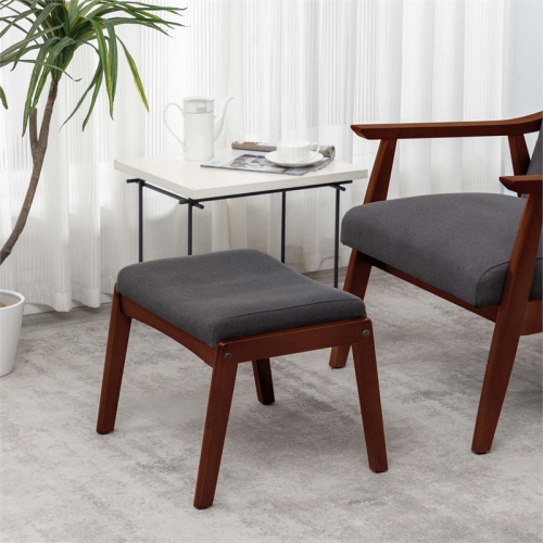 Designs4Comfort Natalie Accent Ottoman Stool in Gray Fabric and Espresso Wood