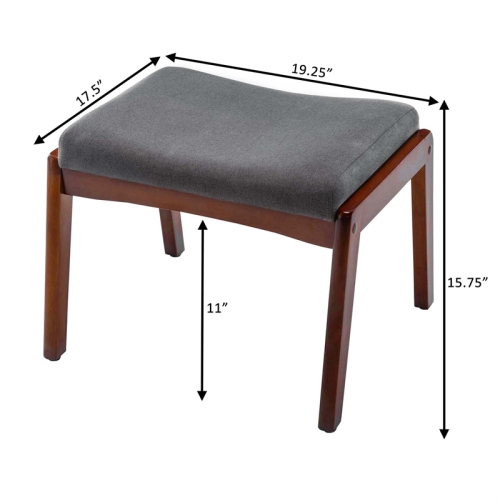 Designs4Comfort Natalie Accent Ottoman Stool in Gray Fabric and Espresso Wood