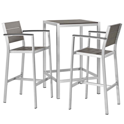 MODWAY  Shore 3 Piece Patio Pub Set In Silver And In Gray