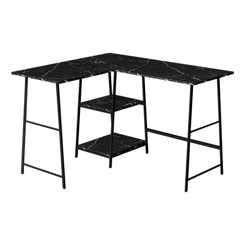 Monarch Specialties I 7594 Computer Desk - 48"L / Black Marble / Black Metal Corner