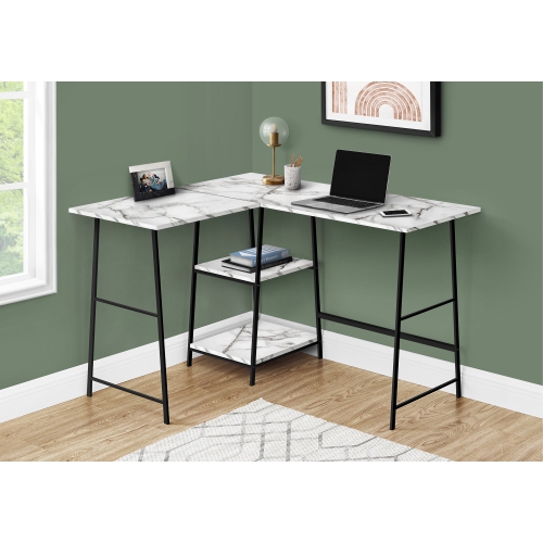 MONARCH SPECIALTIES  I 7595 Computer Desk - 48"l / Marble / Black Metal Corner In White
