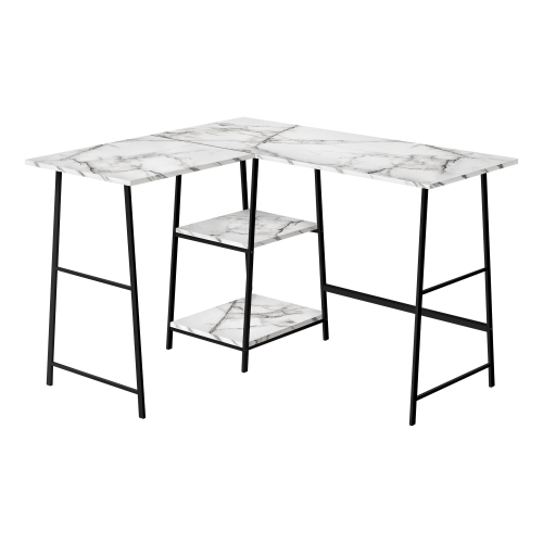Monarch Specialties I 7595 Computer Desk - 48"L / White Marble / Black Metal Corner