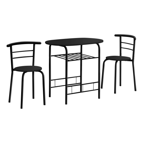 Monarch Specialties I 1208 Dining Set - 3pcs Set / Black Top / Black Metal