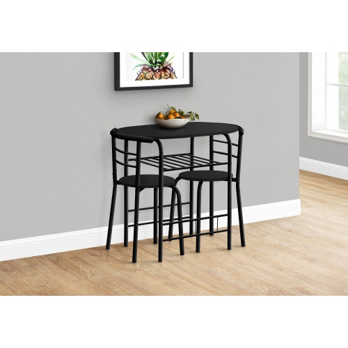Monarch Specialties I 1208 Dining Set - 3pcs Set / Black Top / Black Metal