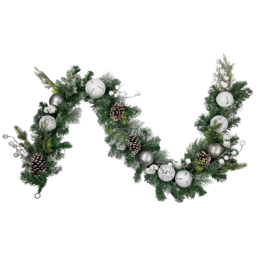 NORTHLIGHT  6' Pine Frosted Artificial Christmas Garland With Pinecones And Ornaments, Unlit In Green