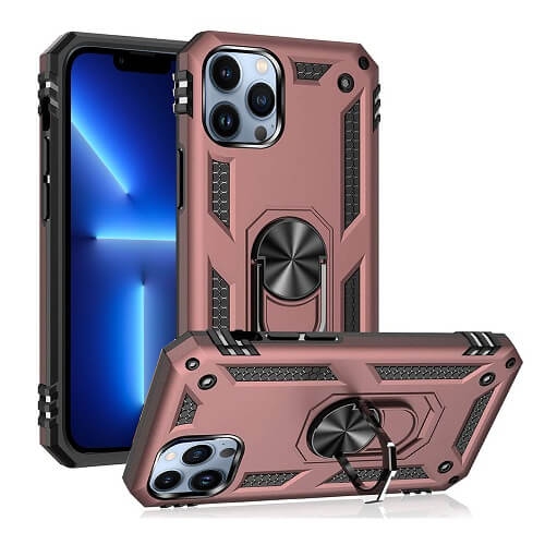 SUPERSHIELD  Anti-Drop Rubberized Hybrid Magnetic Kickstand Shockproof Case With 360 Rotating Ring Holder for Apple Iphone 14 Pro Max -Rose In Gold