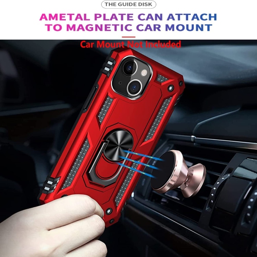 【SuperShield】Anti-Drop Rubberized Hybrid Magnetic Kickstand Shockproof Case with 360 Rotating Ring Holder for Apple iPhone 14 Case Cover - Red