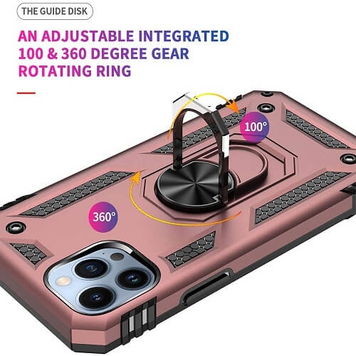 【SuperShield】Anti-Drop Rubberized Hybrid Magnetic Kickstand Shockproof Case with 360 Rotating Ring Holder for Apple iPhone 14 Case Cover - Rose Gold