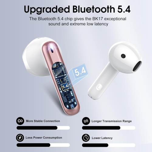 2025 New Bluetooth Rose Gold 5.4 Wireless Earbuds – Mini HiFi Stereo, 4 ENC Noise Cancelling Mics, 40H Battery, USB-C, IP7 Waterproof – Ideal for