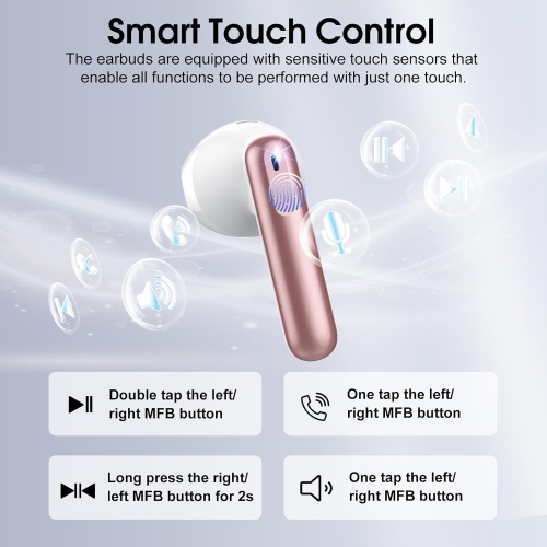 2025 New Bluetooth Rose Gold 5.4 Wireless Earbuds – Mini HiFi Stereo, 4 ENC Noise Cancelling Mics, 40H Battery, USB-C, IP7 Waterproof – Ideal for