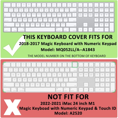 Keyboard Cover Skin for 2018-2017 Apple Magic Keyboard with Numeric Keypad A1843 US Enter MQ052LL/A Wireless Bluetooth Keyboard Ultra Thin Full Size