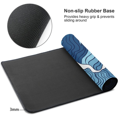 Japanese Blue and White Wave Gaming Mouse Pad XL Non-Slip Rubber Base Mousepad Stitched Edges Desk Pad Extended Large Mice Pad 31.5×11.8 Inch