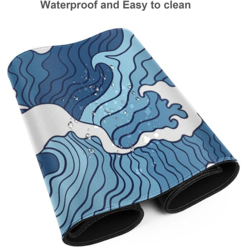 Japanese Blue and White Wave Gaming Mouse Pad XL Non-Slip Rubber Base Mousepad Stitched Edges Desk Pad Extended Large Mice Pad 31.5×11.8 Inch