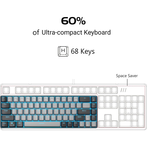 Portable 60% Mechanical Gaming Keyboard, MK-Box LED Backlit Compact 68 Keys Mini Wired Office Keyboard with Blue Switch for Windows Laptop PC Mac -