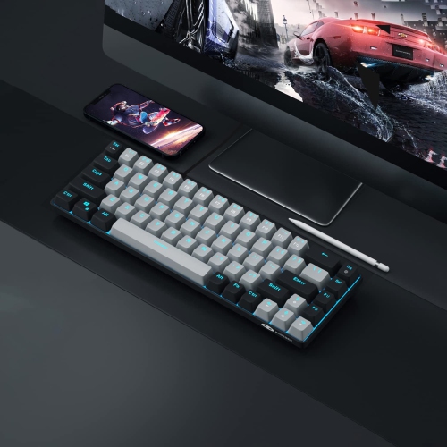 Portable 60% Mechanical Gaming Keyboard, MK-Box LED Backlit Compact 68 Keys Mini Wired Office Keyboard with Blue Switch for Windows Laptop PC Mac -