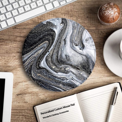 Mouse Pad, Non-Slip Rubber Base Mousepad with Stitched Edge,Abstract Marble Pattern Gaming Round Mouse Pads, Waterproof Office Mouse Pad, Small Size