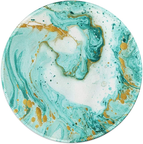 Mouse Pad, Art Design Green Marble Round Mousepad for Laptop, Computer & PC, Durable Stitched Edges, Non-Slip Rubber Base, Enhanced Thickness,