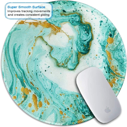Mouse Pad, Art Design Green Marble Round Mousepad for Laptop, Computer & PC, Durable Stitched Edges, Non-Slip Rubber Base, Enhanced Thickness,