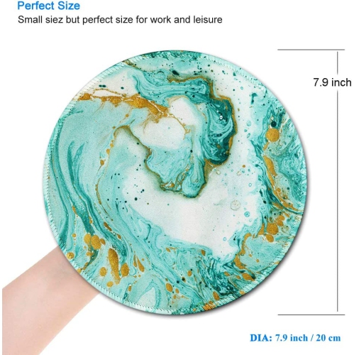 Mouse Pad, Art Design Green Marble Round Mousepad for Laptop, Computer & PC, Durable Stitched Edges, Non-Slip Rubber Base, Enhanced Thickness,