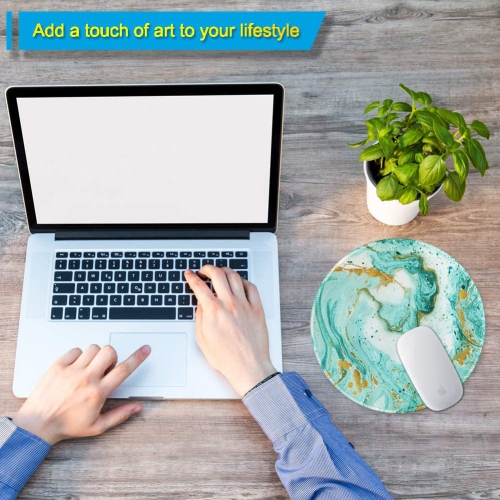 Mouse Pad, Art Design Green Marble Round Mousepad for Laptop, Computer & PC, Durable Stitched Edges, Non-Slip Rubber Base, Enhanced Thickness,