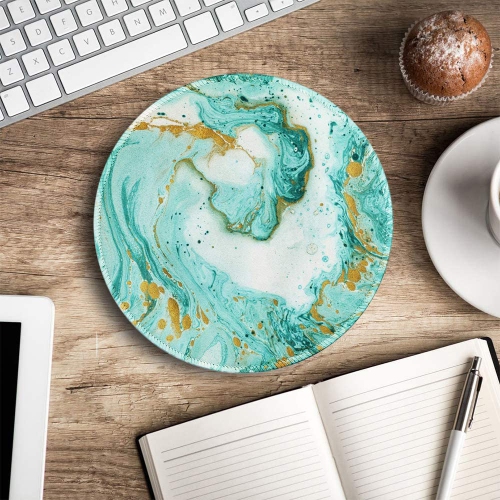 Mouse Pad, Art Design Green Marble Round Mousepad for Laptop, Computer & PC, Durable Stitched Edges, Non-Slip Rubber Base, Enhanced Thickness,
