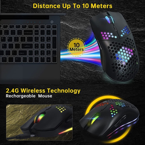 Wireless Gaming Mouse,Computer Mouse with Honeycomb Shell,11 RGB Backlit,3,400 DPI,6 Programmed Buttons,USB Receiver,Power Saving,Wireless Mouse for