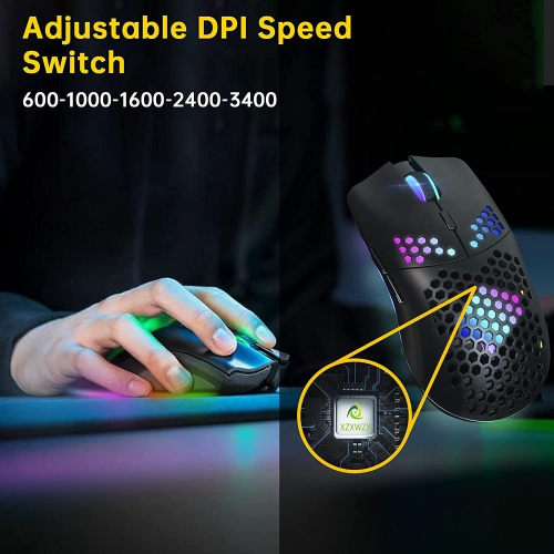 Wireless Gaming Mouse,Computer Mouse with Honeycomb Shell,11 RGB Backlit,3,400 DPI,6 Programmed Buttons,USB Receiver,Power Saving,Wireless Mouse for