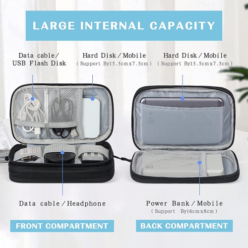 Travel Electronics Organizer, Cable Organizer Bag Electronics Accessories Carrying Case Doubel Layer Portable All-in-One Storage Bag for Cables, SD