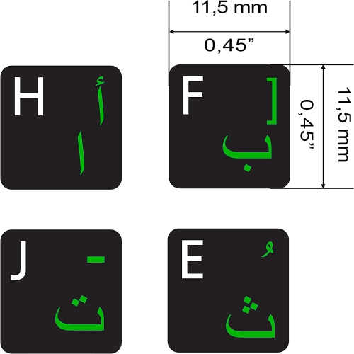 Universal English-Arabic Keyboard Stickers 2 PCS Replacement Ergonomic Cyrillic None Transparent PC Large Green Lettering Black Background for