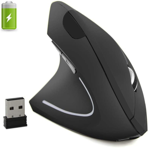 DOLAER  Left-Handed Mouse, Rechargeable 2.4G Wireless Ergonomic Vertical Mice \w USB Receiver, 6 Buttons And 3 Adjustable Dpi 800/1200/1600 for Laptop