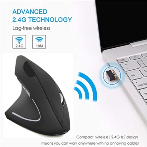 Left-Handed Mouse, Rechargeable 2.4G Wireless Ergonomic Vertical Mice with USB Receiver, 6 Buttons and 3 Adjustable DPI 800/1200/1600 for Laptop