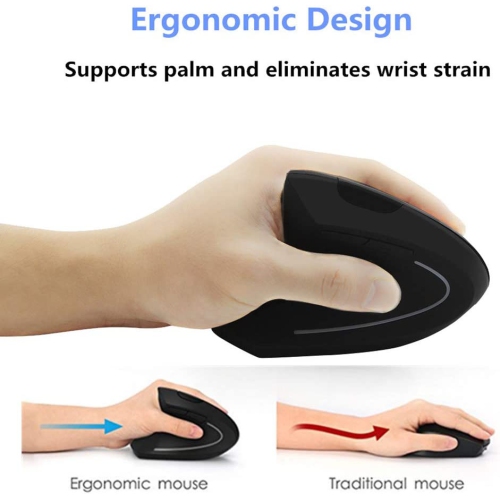 Left-Handed Mouse, Rechargeable 2.4G Wireless Ergonomic Vertical Mice with USB Receiver, 6 Buttons and 3 Adjustable DPI 800/1200/1600 for Laptop