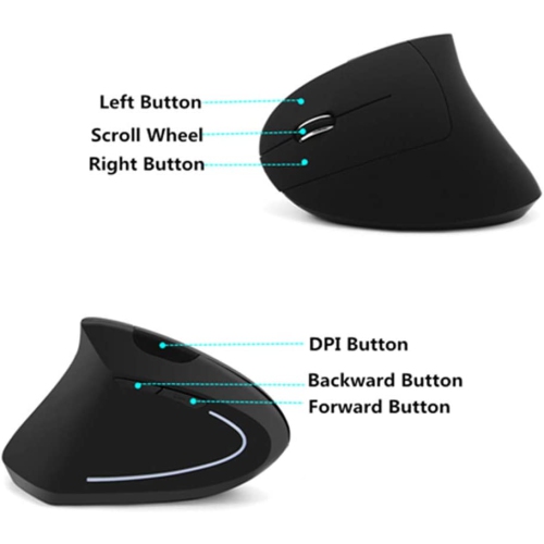 Left-Handed Mouse, Rechargeable 2.4G Wireless Ergonomic Vertical Mice with USB Receiver, 6 Buttons and 3 Adjustable DPI 800/1200/1600 for Laptop