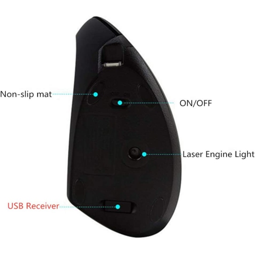 Left-Handed Mouse, Rechargeable 2.4G Wireless Ergonomic Vertical Mice with USB Receiver, 6 Buttons and 3 Adjustable DPI 800/1200/1600 for Laptop