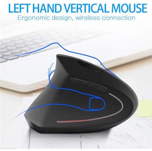 Left-Handed Mouse, Rechargeable 2.4G Wireless Ergonomic Vertical Mice with USB Receiver, 6 Buttons and 3 Adjustable DPI 800/1200/1600 for Laptop