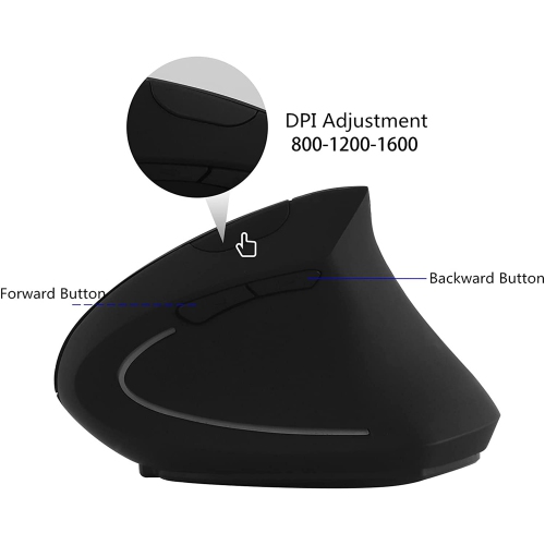 Wireless Vertical Mouse,Rechargeable 2.4G Ergonomic Wrist Relax Mice with 3 Adjustable DPI Levels and 6 Buttons for Laptop PC Notebook Chromebook